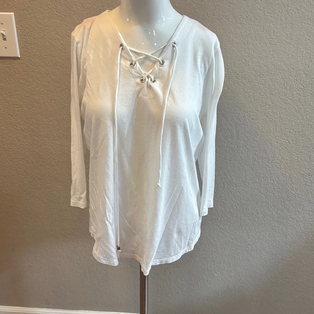 Michael Kors Women's White‎ Lace-Up Top size medium